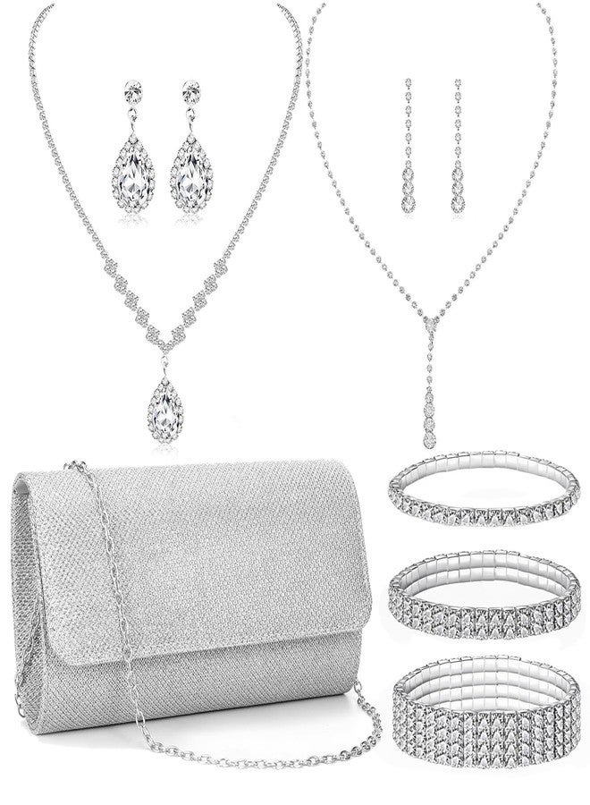 FEYIR Clutch Purse Jewelry Set for Women Evening Bags Rhinestone Crystal Necklace Earrings Bracelet Set Formal Wedding Bridal Accessories Jewelry for Prom - Image 1